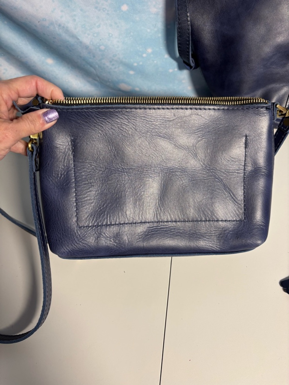 Portland Leather Cowboy Blue Classic Poppy Crossbody with Gold Hardware